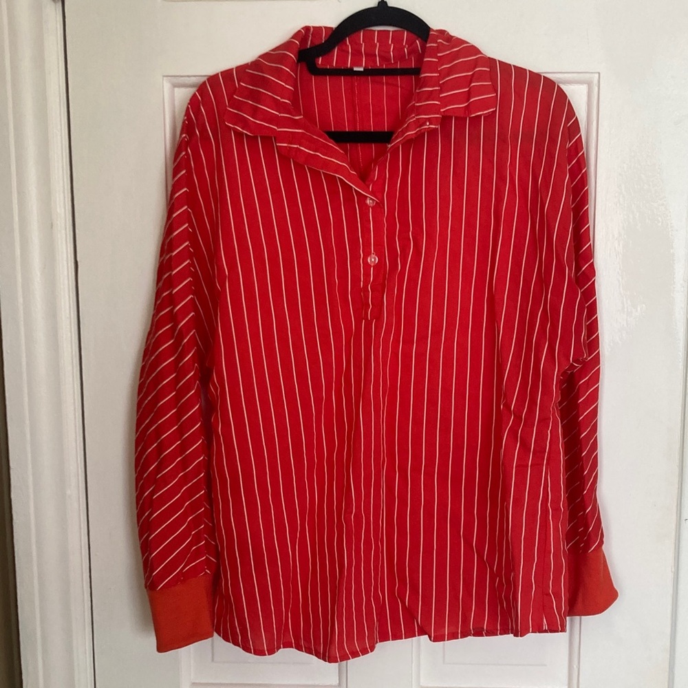 Cherry red striped button down blouse - image 1